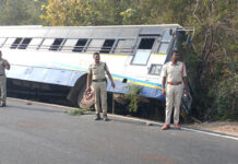 దోర్నాల-శ్రీశైలం ఘాట్లో తప్పిన ముప్పు: ఆర్టీసీ బస్సు బోల్తా