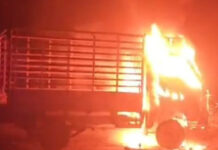 వేటపాలెం వద్ద టాటా ఏసీలో అగ్నిప్రమాదం |