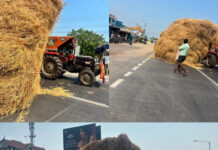 వెదుళ్ళపల్లిలో గడ్డివాము ట్రాక్టర్ బోల్తా: తృటిలో తప్పిన ప్రమాదం.